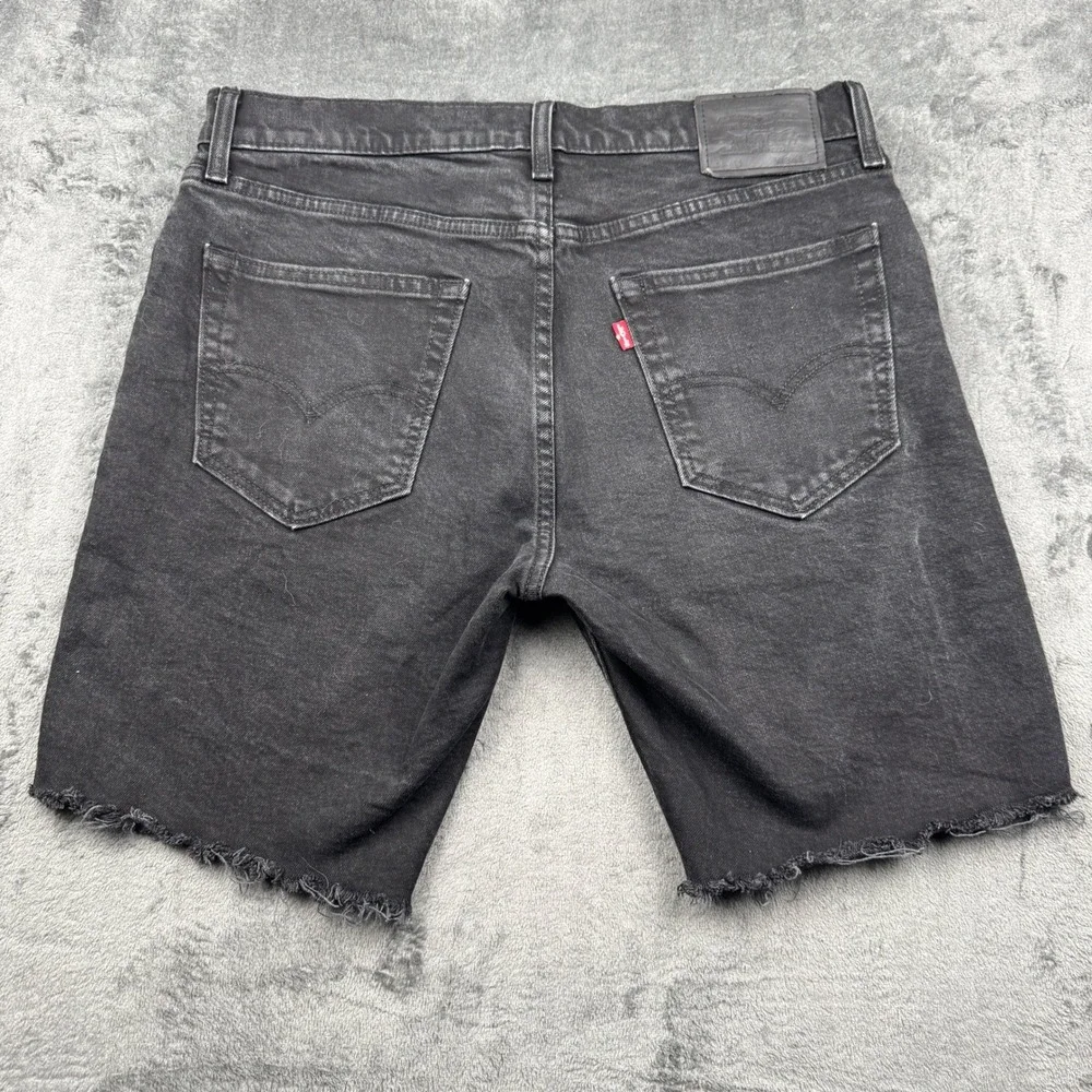 Levis Premium Denim Shorts Mens W34 Black Frayed Hem Cutoff Excellent
